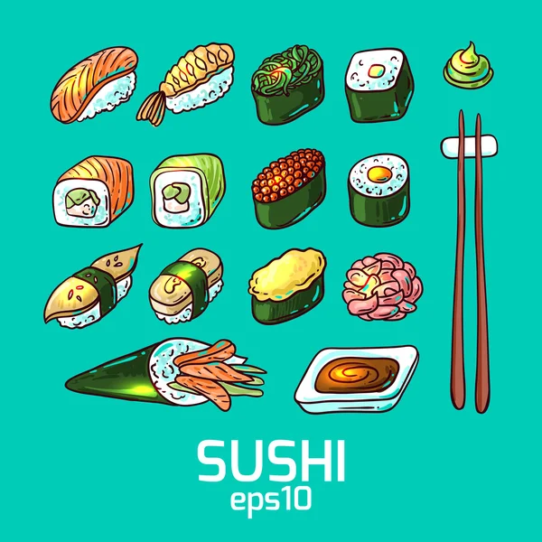 Sushi hand getrokken — Stockvector