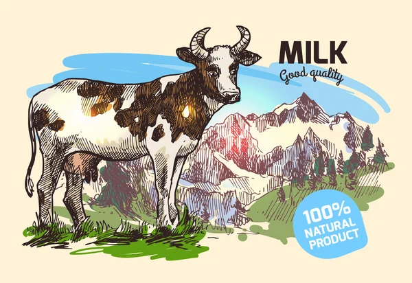 牛と山 — ストックベクタ