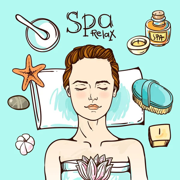 Spa femme attente spa massage son visage . — Image vectorielle