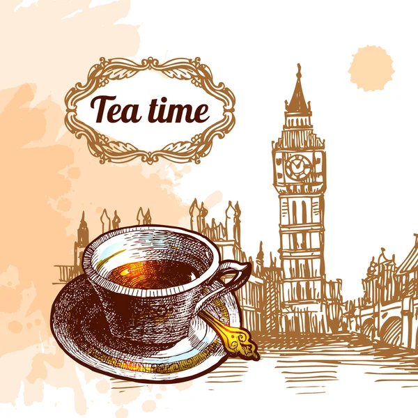 Ilustración de hora del té — Vector de stock