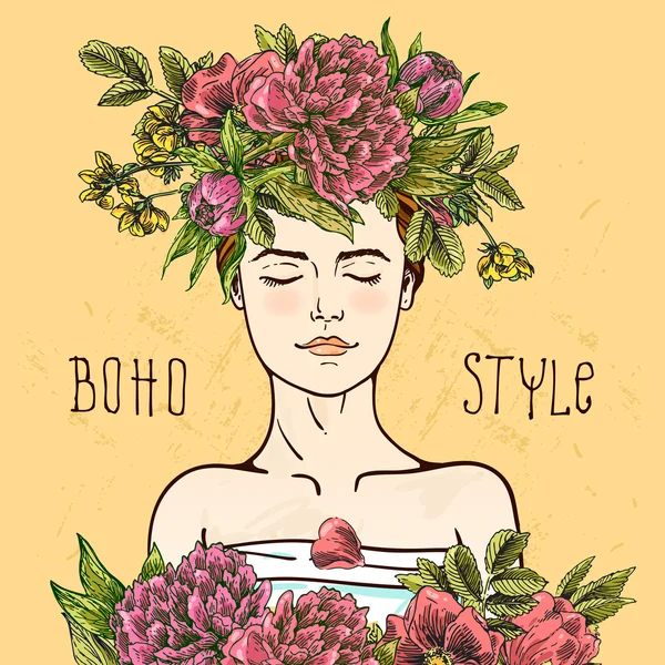 El çekilmiş boho kız — Stok Vektör