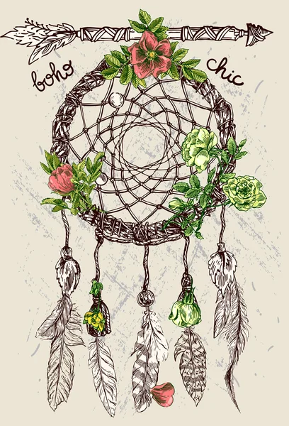 Ręka ilustracja dreamcatcher — Wektor stockowy