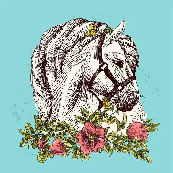 Pferd mit Blume — Stockvektor