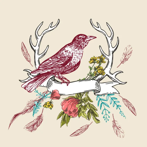 Bird and flower — Stock Vector