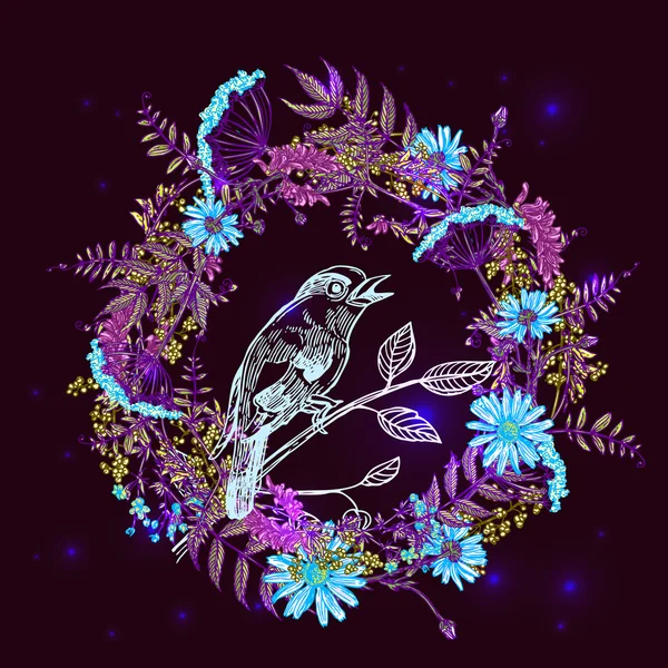 Vogel und Blume — Stockvektor