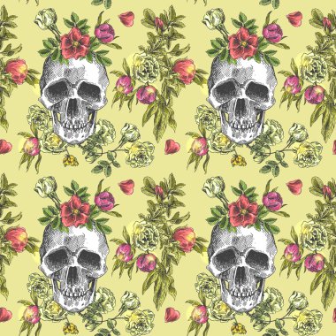 kafatası ve çiçekler