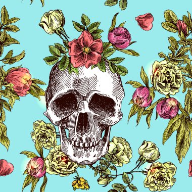 kafatası ve çiçekler