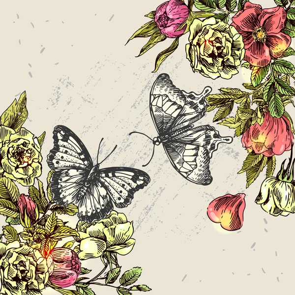 Flores e borboletas — Vetor de Stock