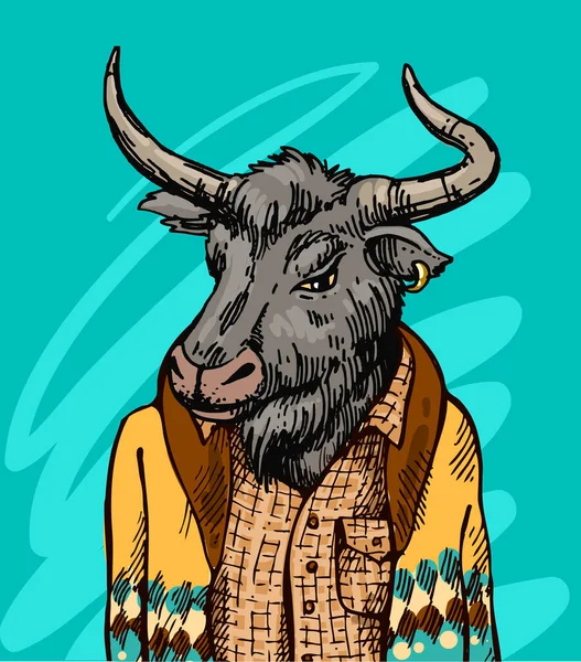 Toro vestido. Dibujado a mano hermosa ilustración vectorial. — Vector de stock