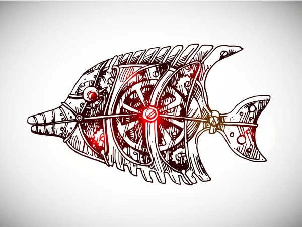 Mechaniczne ryby. Ilustracja wektora narysowanego ręcznie. — Wektor stockowy