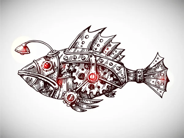 Poisson mécanique. Illustration vectorielle dessinée main. — Image vectorielle