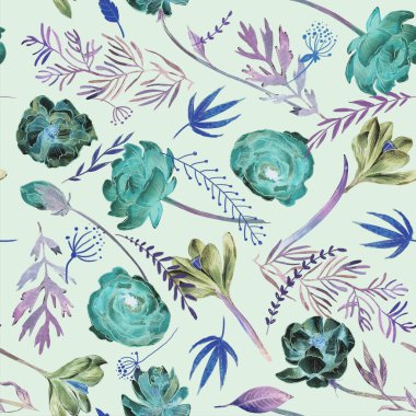 Suluboya çiçek desenleri. El çizimi çiçekler..