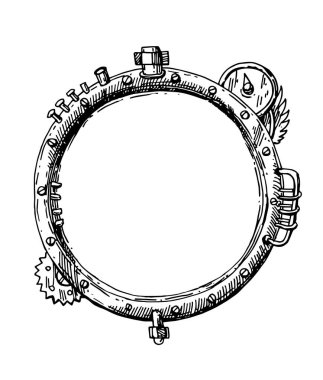 Mekanik çerçeve. El çizimi vektör çizimi steampunk biçimi.