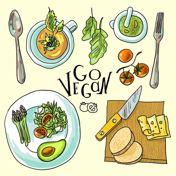 Comida vegetariana ilustración — Vector de stock