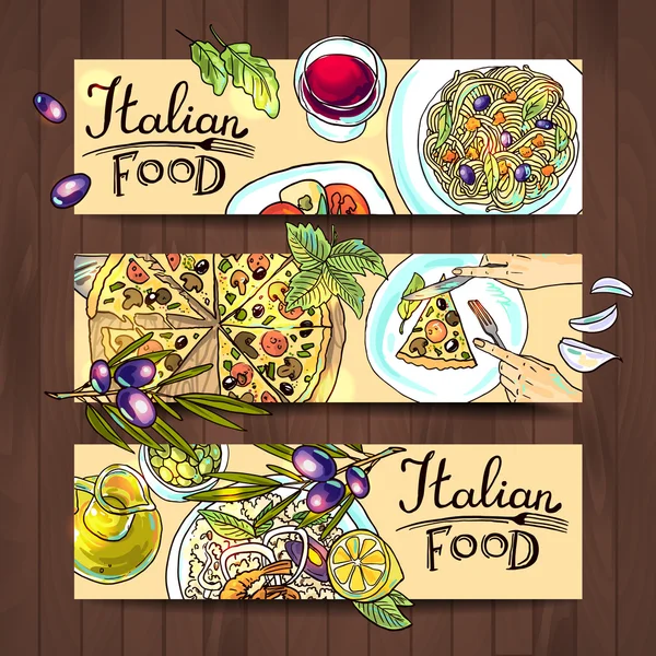 Pancartas horizontales comida italiana — Vector de stock