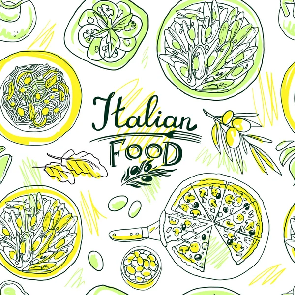 Bella mano-disegnare modello semplice cibo italiano — Vettoriale Stock