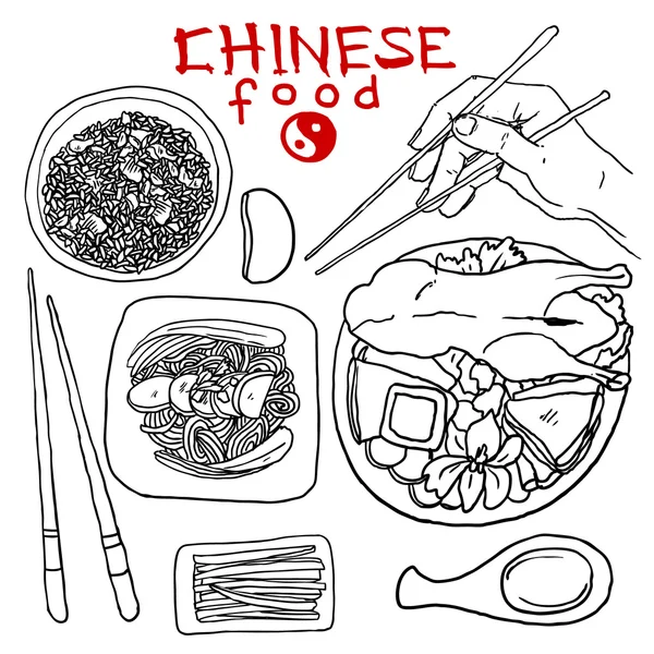 Conjunto de alimentos chinos — Vector de stock