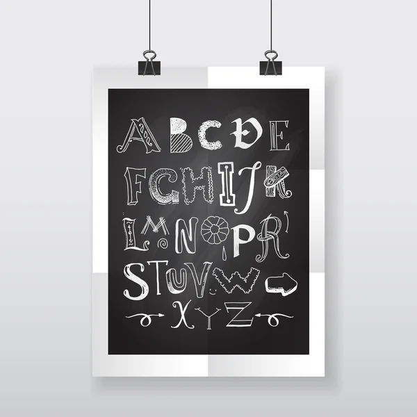 Doodle alfabet op het schoolbord-poster — Stockvector