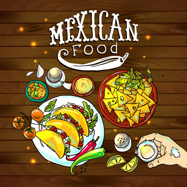 Makanan Meksiko ilustrasi - Stok Vektor