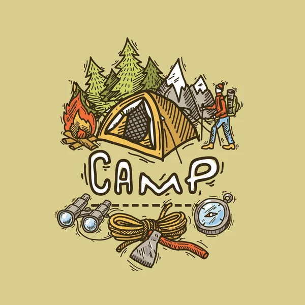 Ilustración del campamento — Vector de stock