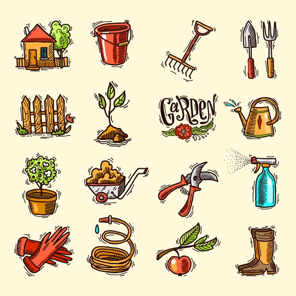 Doodle ícones jardim — Vetor de Stock