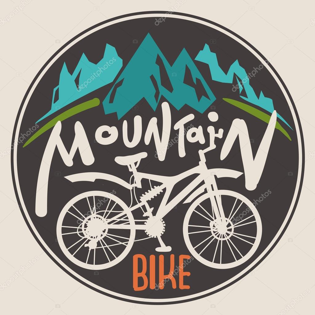 Retro label mountain bike. Hand drawn lettering
