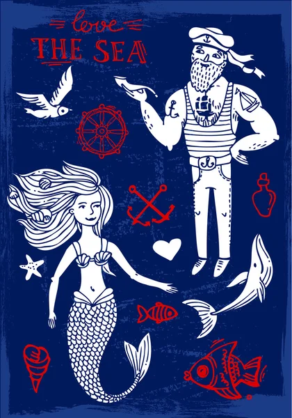 Sailor and mermaid — Stock Vector