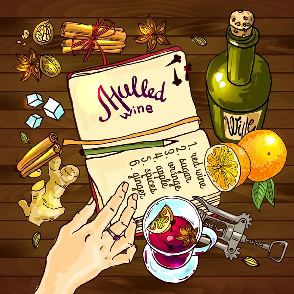 Mulled 와인 그림 — 스톡 벡터