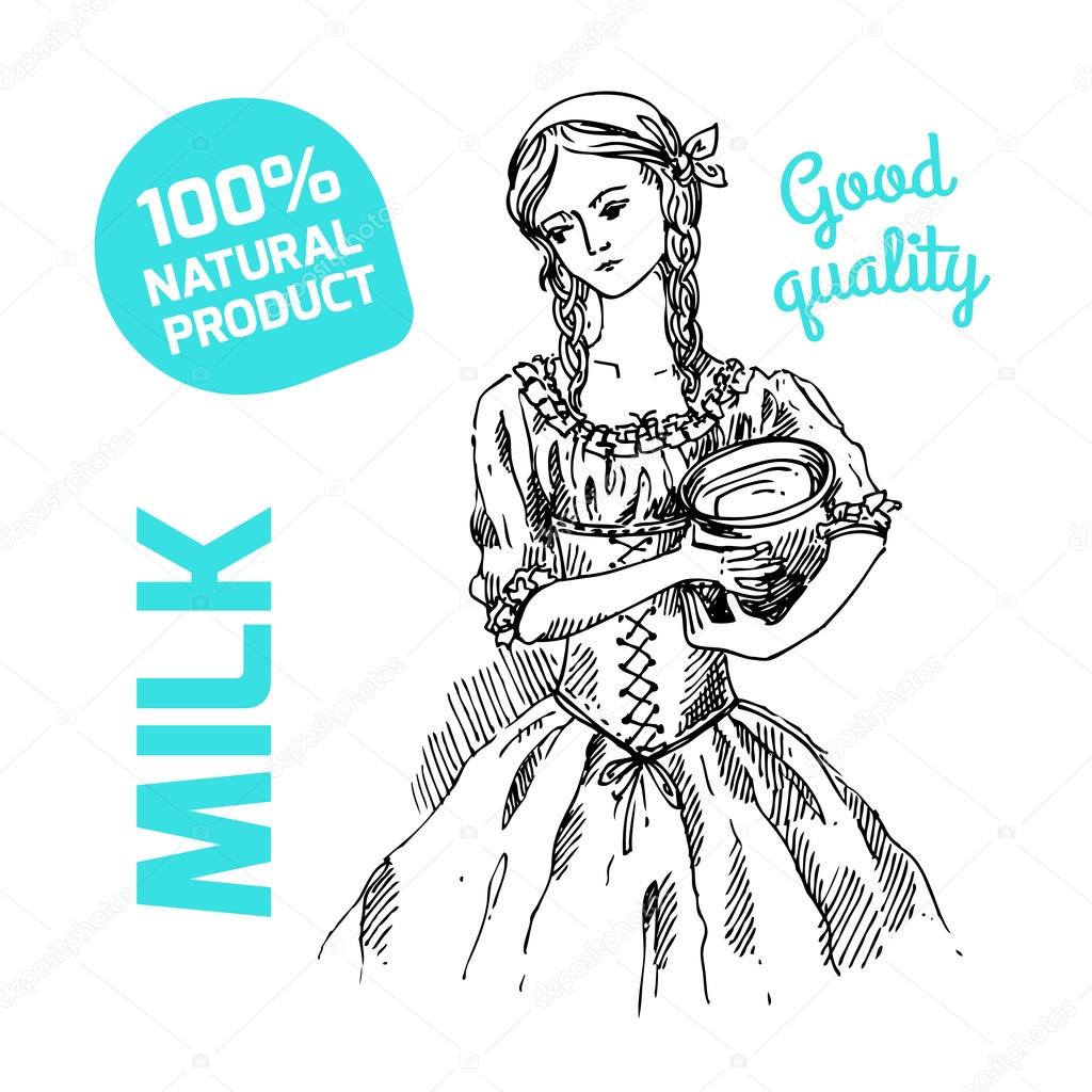 Sketch of milkmaid Stock Vector by ©Margarita_87 88655120