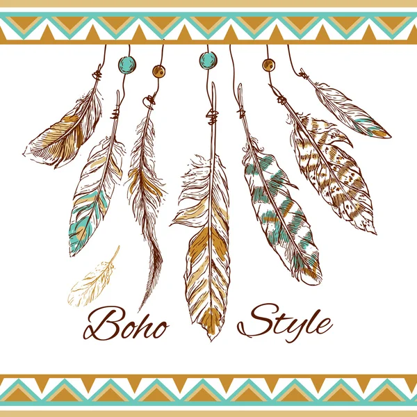 Feathers boho style — Stock Vector