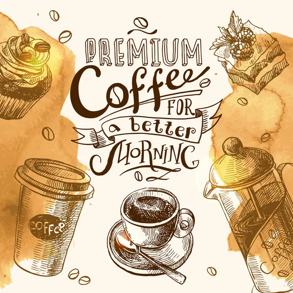 Ilustración de boceto de café — Vector de stock