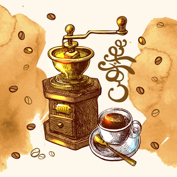 Kaffe skiss illustration — Stock vektor