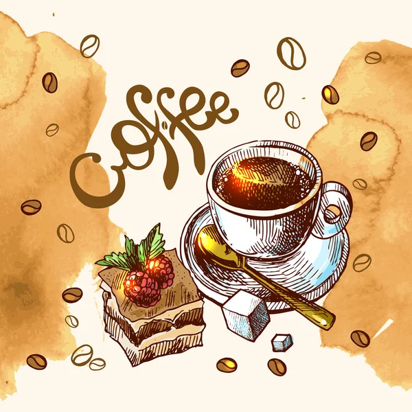 Illustrazione schizzo di caffè — Vettoriale Stock