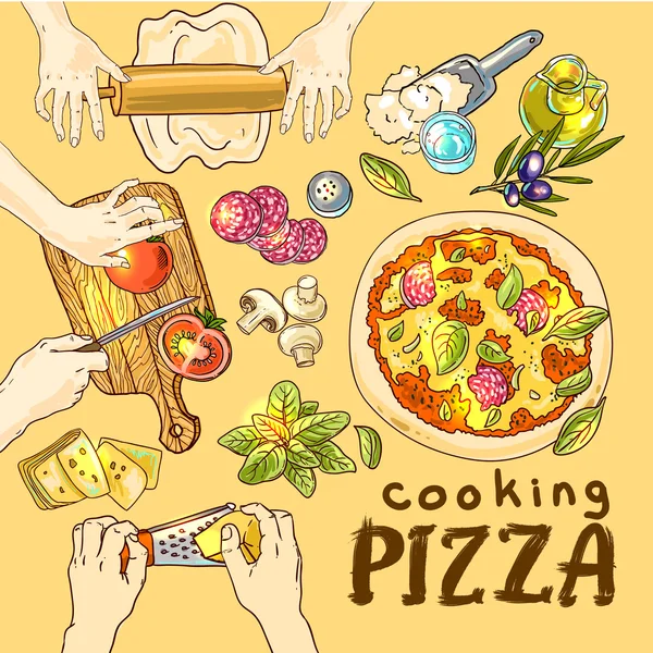 Pizza hot cooking — Stock Vector