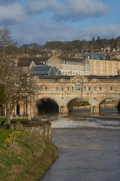 Bath England March 2021 Pulteney Bridge River Avon Historic City — Stock Photo, Image