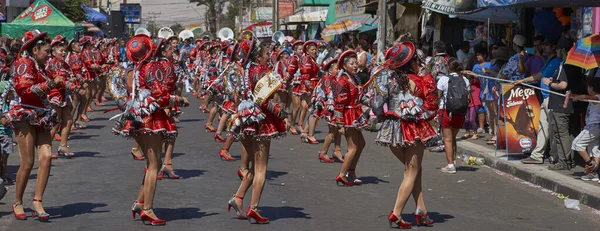 Arica Chile Január 2016 Caporales Tánccsoport Fellépett Éves Carnaval Andino — Stock Fotó