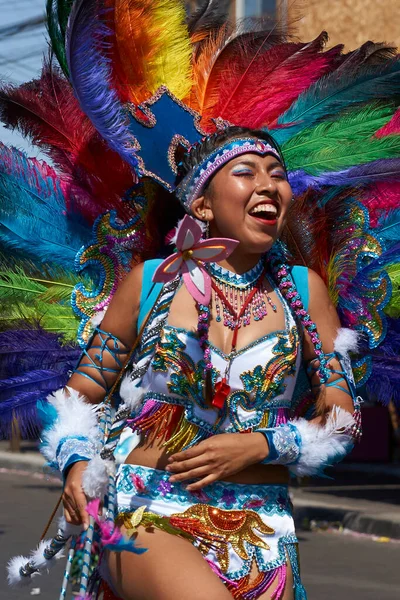Arica Chile Janeiro 2016 Dançarinos Tobias Com Traje Tradicional Andino — Fotografia de Stock