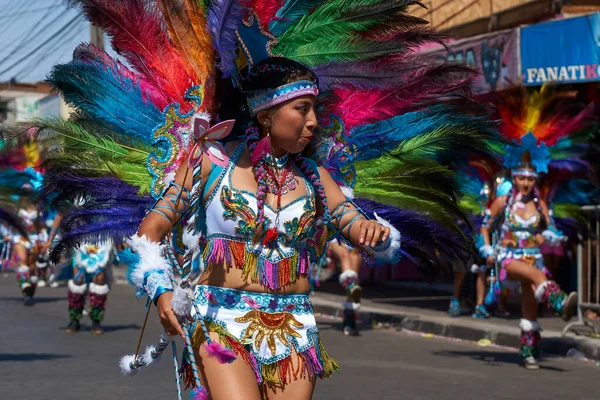 Arica Chile Janeiro 2016 Dançarinos Tobias Com Traje Tradicional Andino — Fotografia de Stock