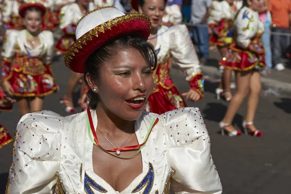 Arica Chile Janeiro 2016 Mulheres Integrantes Grupo Dança Caporales Trajes — Fotografia de Stock
