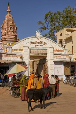 Puşkar, Rajasthan, Hindistan - 7 Kasım 2008: Hindistan 'ın Rajasthan kentinde düzenlenen yıllık Pushkar Fuarı sırasında Pushkar' da sokak sahnesi