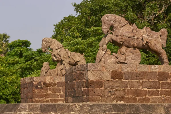 Statue of war horses at the ancient Surya Hindu Temple at Konark Orissa India. 13th Century AD