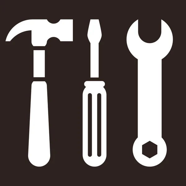Hammer Screwdriver Wrench Tools Icon Dark Background — Stock Vector