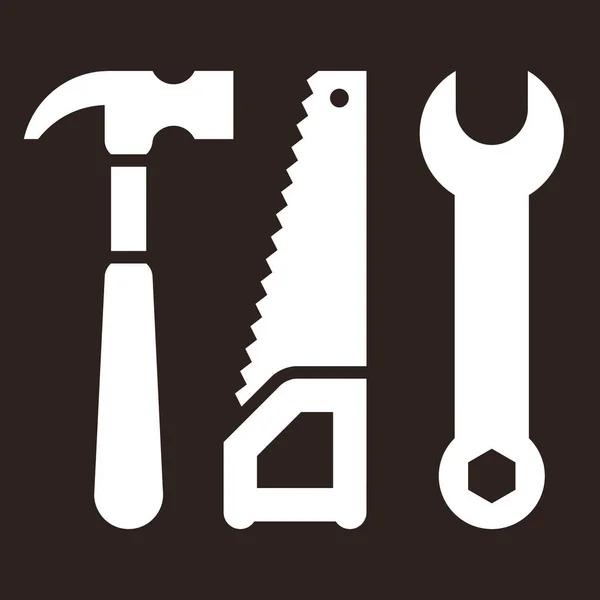 Hammer Saw Wrench Tools Icon Dark Background — Stock Vector