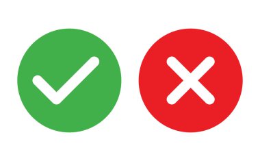 Çek ve İptal Düğmesi. Evet ve hayır sembolü. Beyaz arkaplanda kabul edilen ve reddedilen, onaylanan ve onaylanmayan Web Düğmesi izole edildi