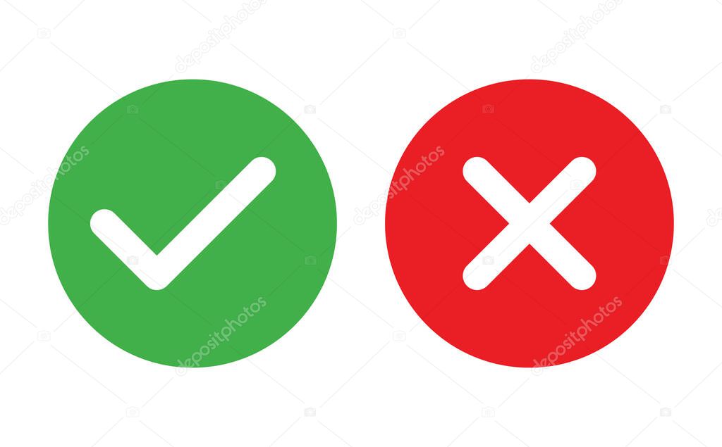 Check and Cancel Button. Yes and No symbol. Accepted and Rejected, Approved and Disapproved Web Button isolated on white background