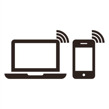 Dizüstü bilgisayar, hareket eden telefon ve kablosuz ağ simgesini