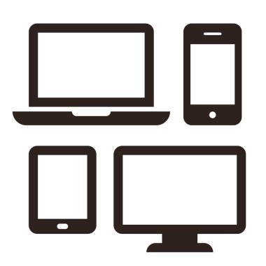 Dizüstü bilgisayar, cep telefonu, tablet ve monitör Icon set 