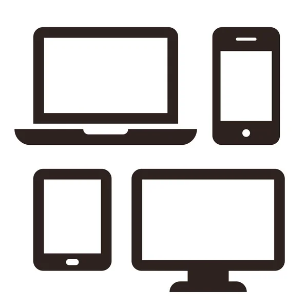 Bärbar dator, mobiltelefon, Tablet PC och monitor Ikonuppsättning — Stock vektor