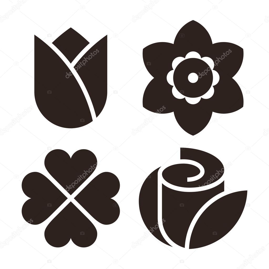Download Flower icon set - tulip, narcissus, clover and rose ...
