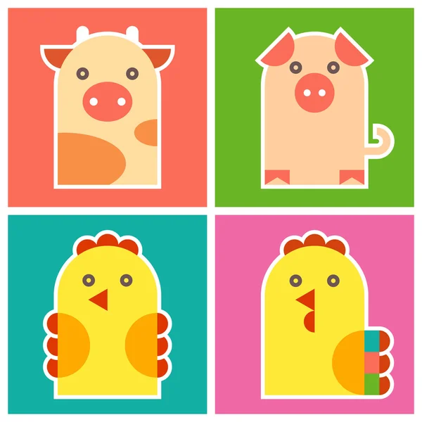 Farm animals -  chicken, cock, pig and cow — Stock Vector